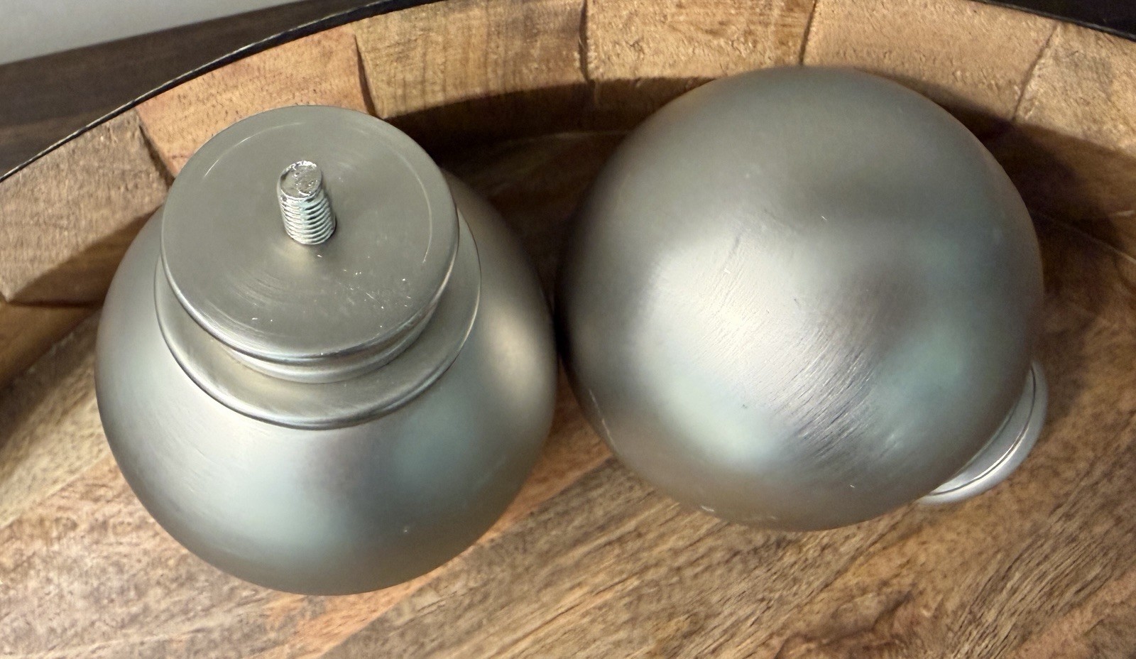 Set/2 POTTERY BARN Large Ball Finials 1.25” Diameter Pewter NEW OPEN BOX PB