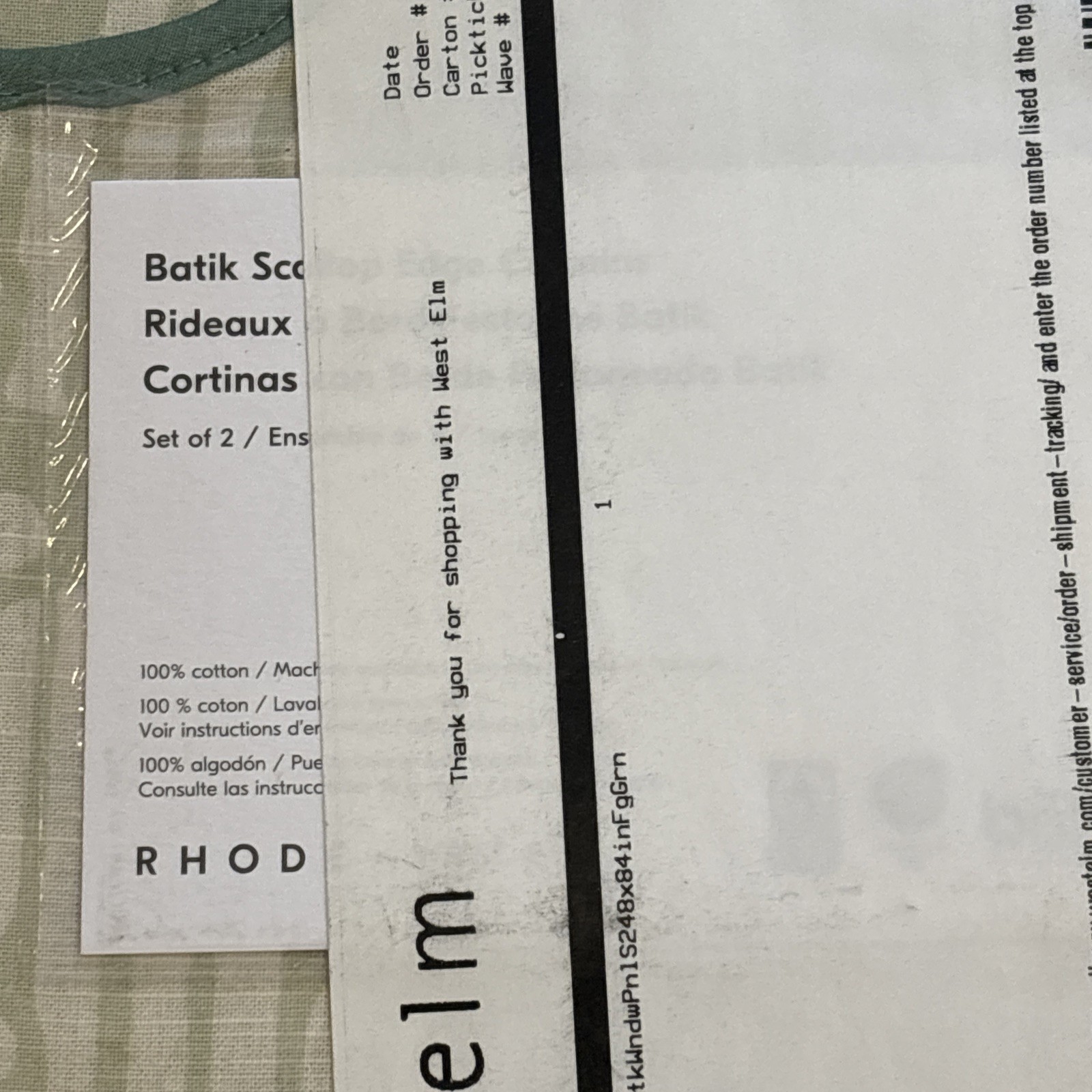 West Elm x Rhode Batik Scallop Edge Curtain 48×84” Fog Green 2 Panels NEW