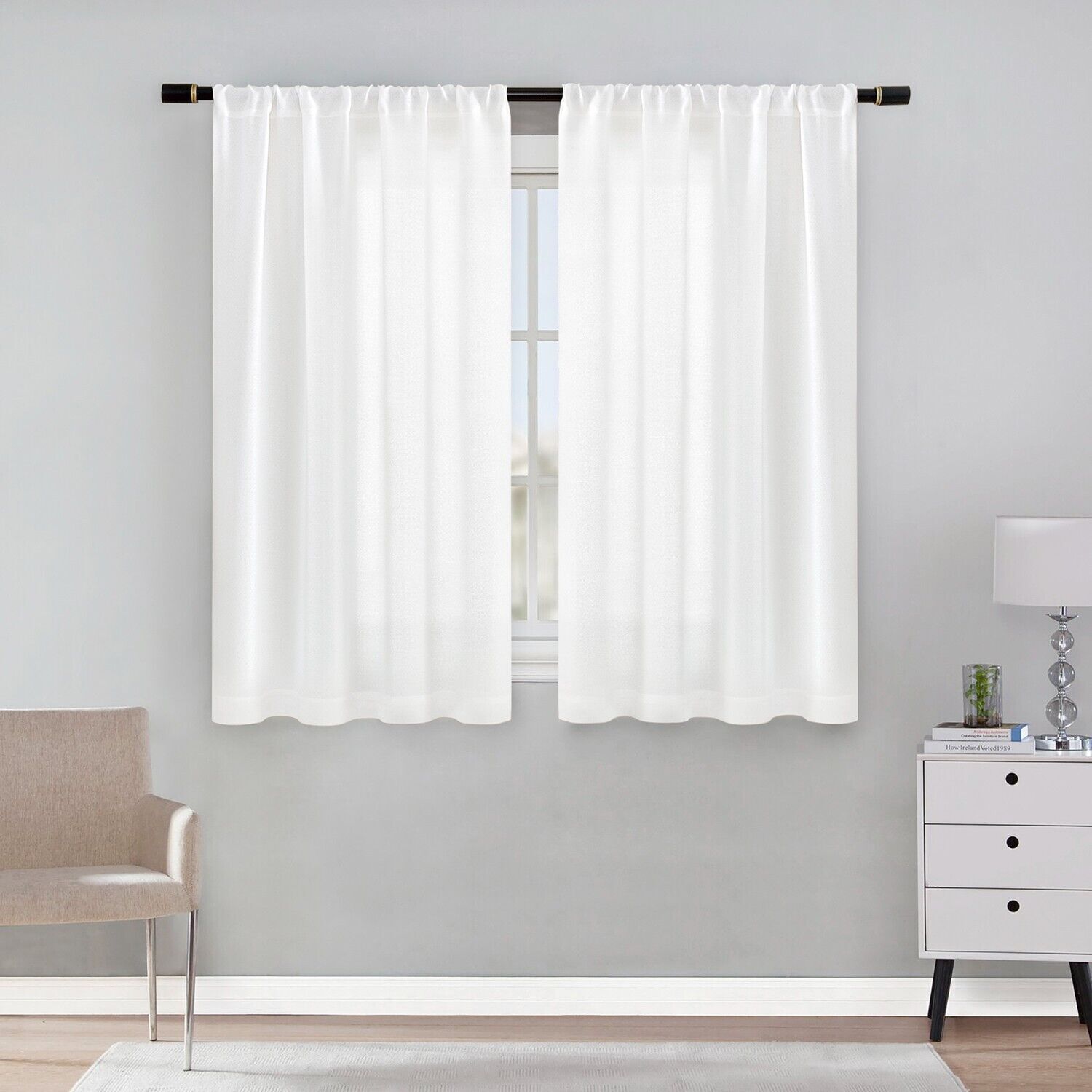 2 Panel Semi Sheer Curtains Cotton Linen Window Drapes Boho Living Room Decor