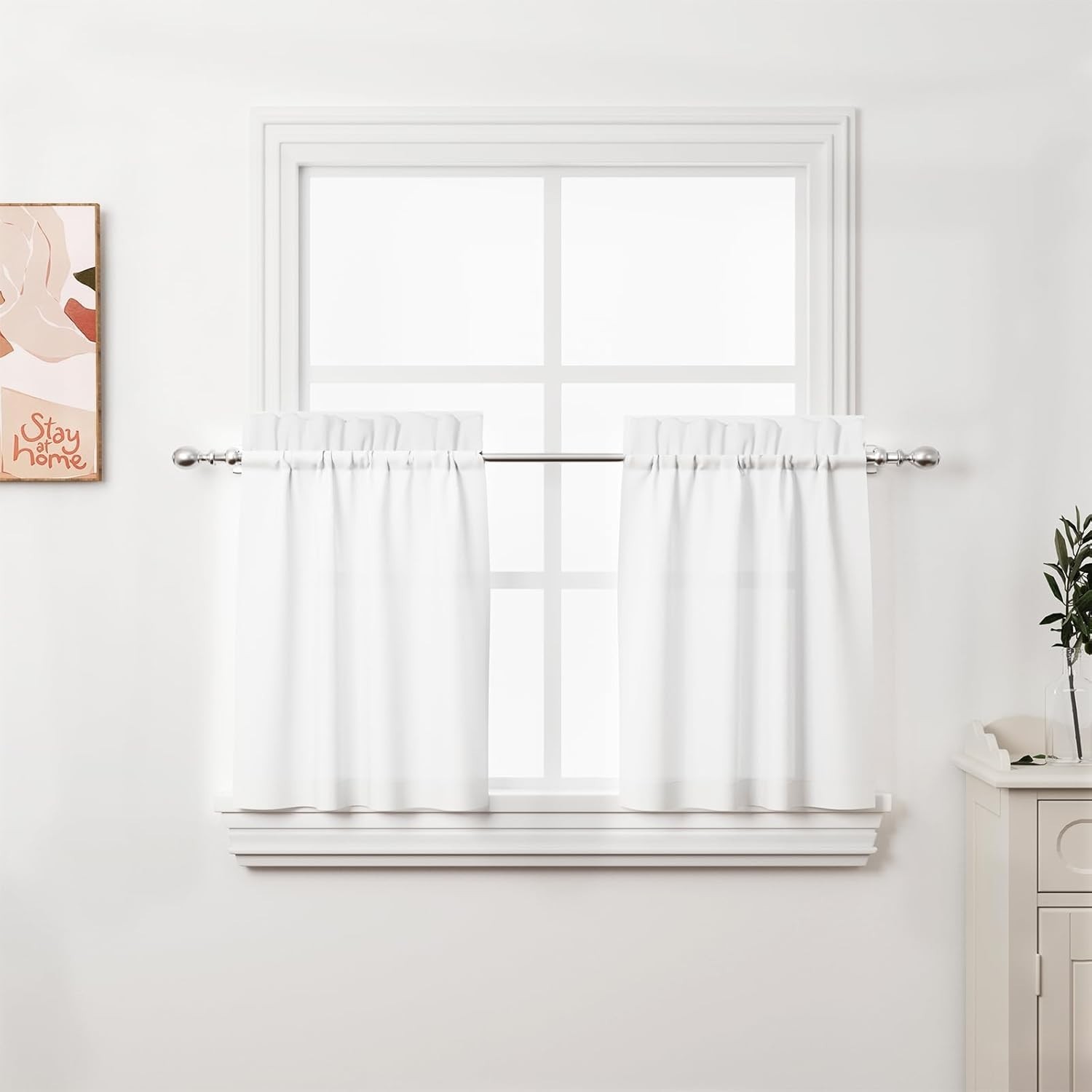 2-Pack Lined White Kitchen Tier Curtains – Modern 24-Inch Light Filtering Panels