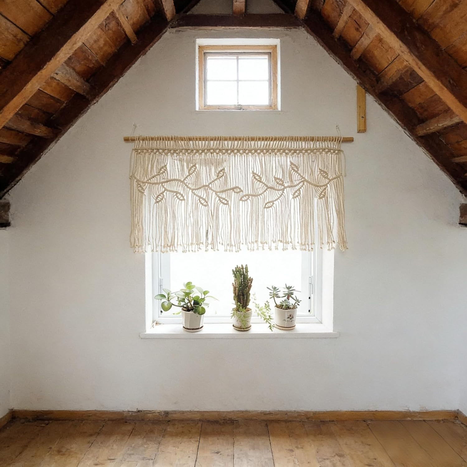 Macrame Valance Curtain for Kichen Windows 35.43*23.62Inch Farmhouse Boho Curtai