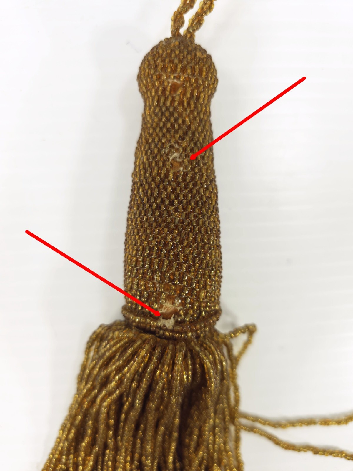 Antique Single Beaded Gold Tassel 13″ in length