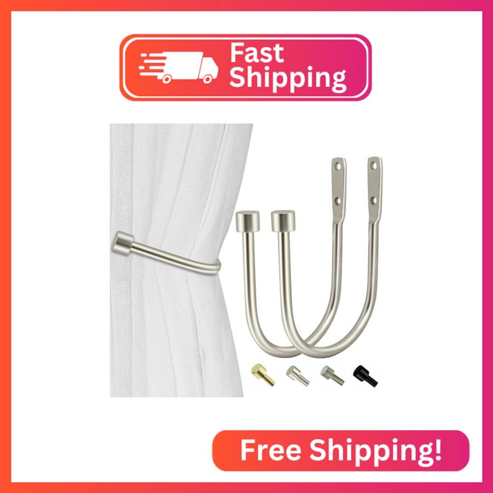 HIKMLK Minimalist Curtain Holdbacks 2pcs, 100% Cast Iron Solid Heavy Duty Metal