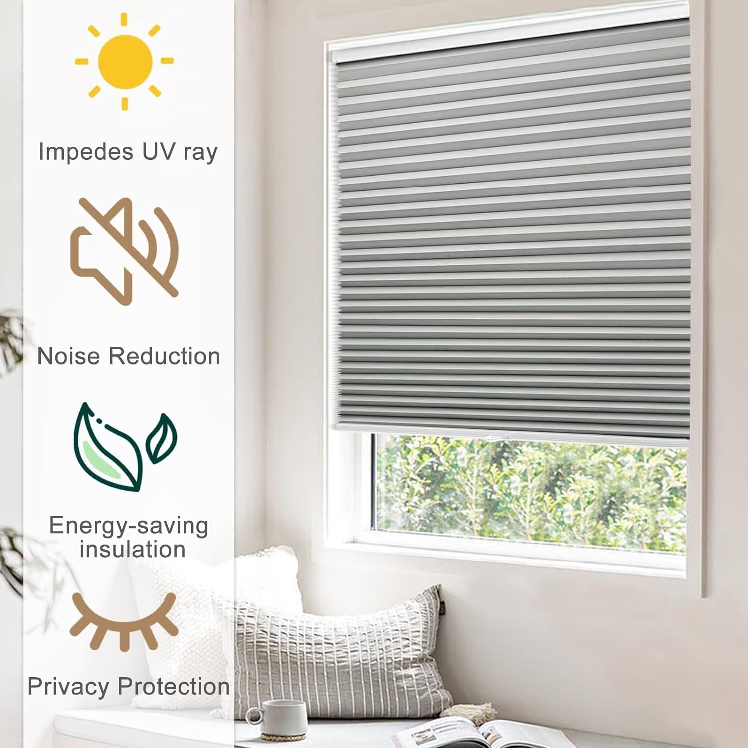 Cordless Blackout Honeycomb Shades, Thermal Insulated, 55″ W X 72″ H, Grey