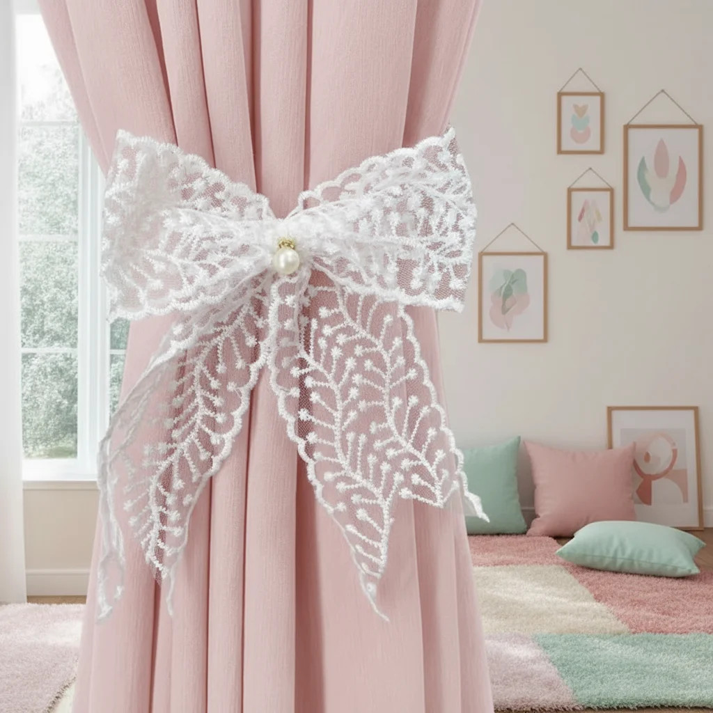 2Pcs Minimalist White Bow Curtain Ropes with Pearls – Multi-Use Ties for Sheer/