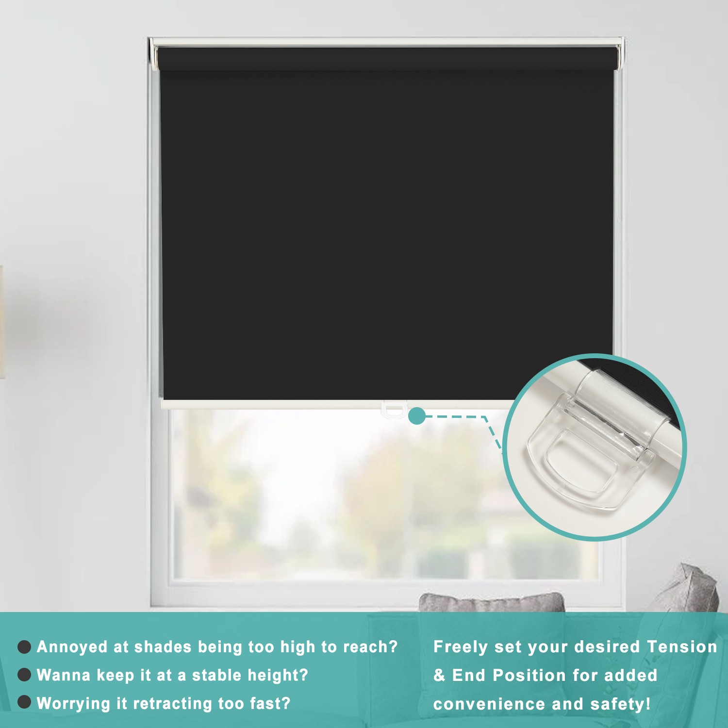 Changshade Cordless Blackout Roller Shade Room Darkening Rolled Up Blind