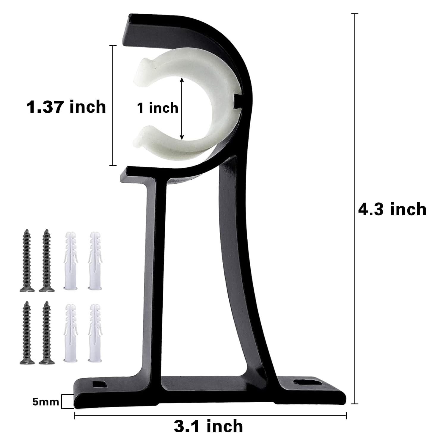 4 PCS Black Single Heavy Duty Aluminum Alloy Wall Mount Curtain Rod Brackets