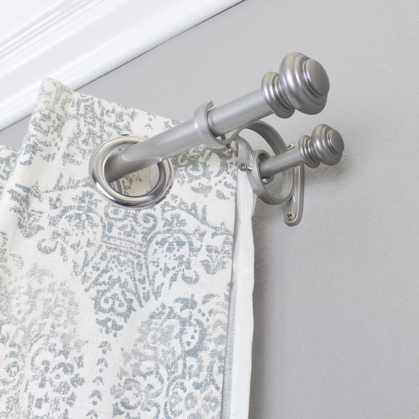 Decopolitan Urn Telescoping Double Drapery Rod 36-72 inches, Antique Silver
