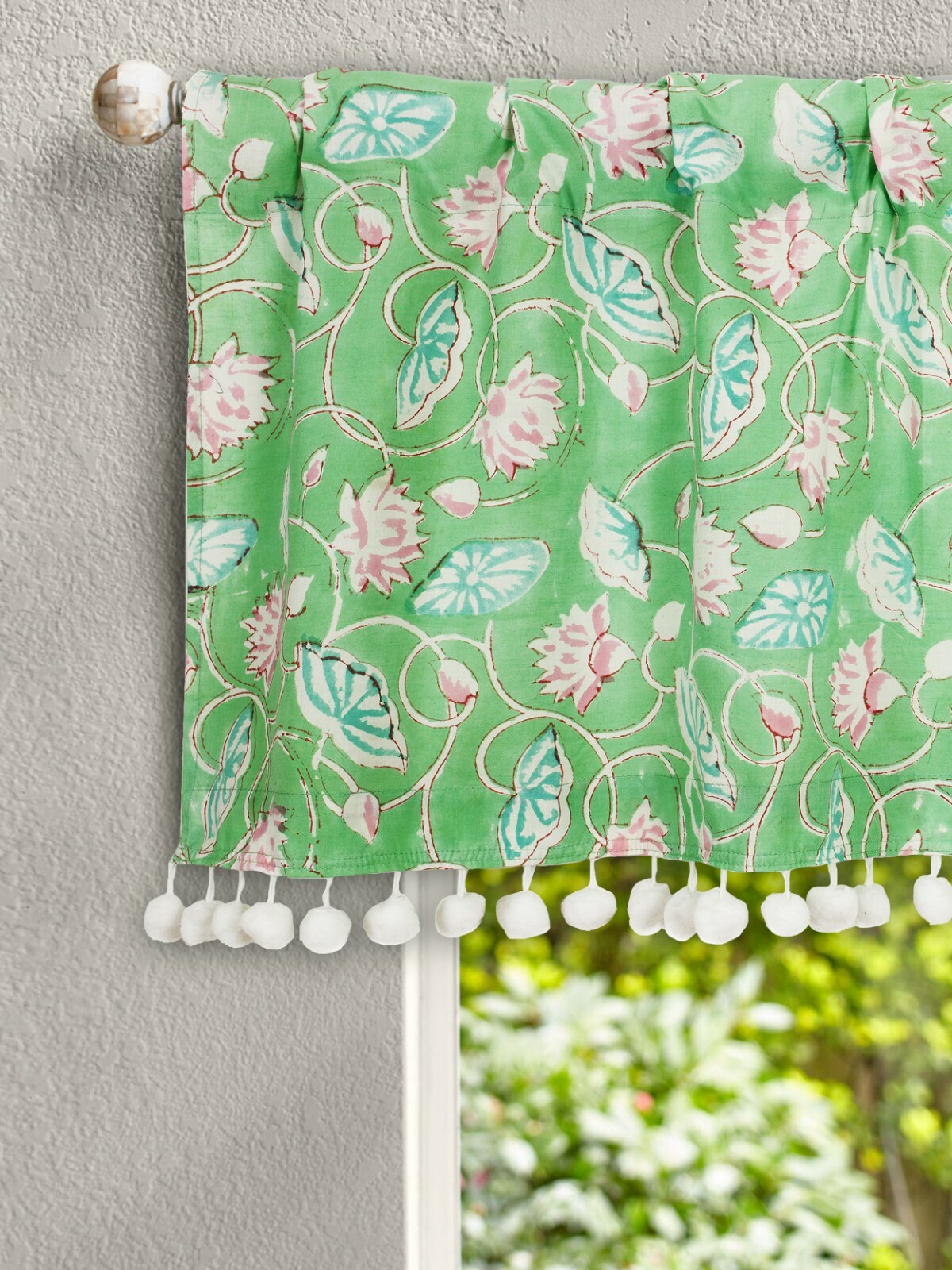 Hand Block Print Cotton Fabric Kitchen Cafe Window Curtain Valance Farmhouse