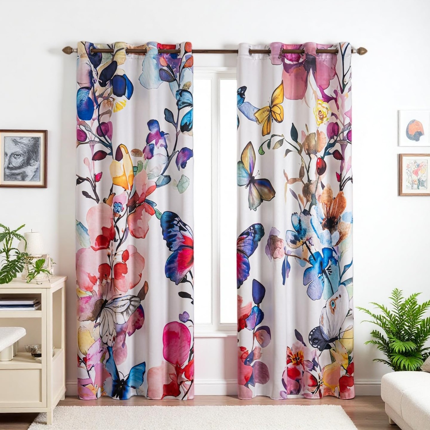 Pink Floral Blackout Curtains 63 inch Long 2 Panels Pink and Blue Floral Ther…