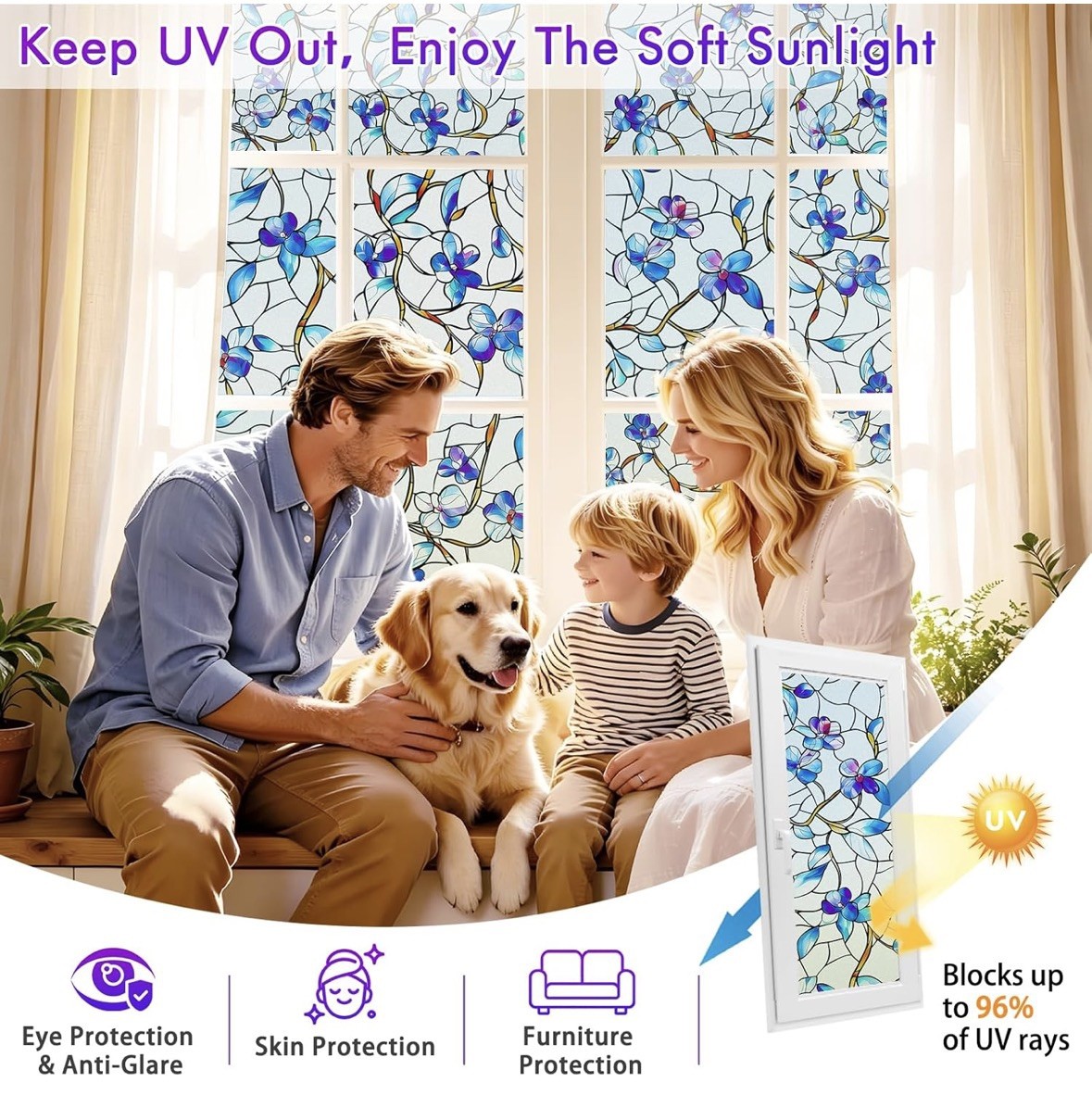 Window Privacy Film Stained Glass Decorative Static Clings UV blocking easy diy