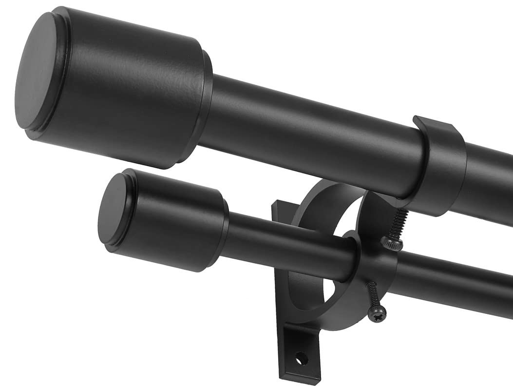 Double Curtain Rods for Windows 36-72 Inches, Matte Black Window Curtain Rod …