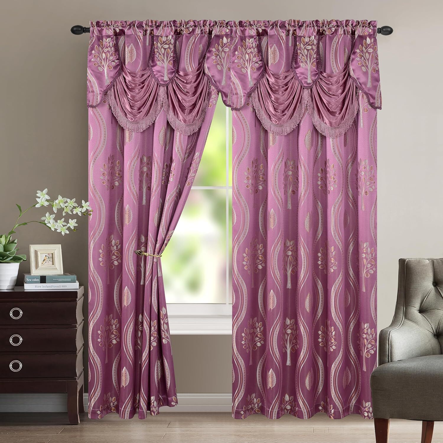 Cortinas Lila Para Sala Elegantes Con Cenefas De 2 Paneles 54 X 84 Modernas Set