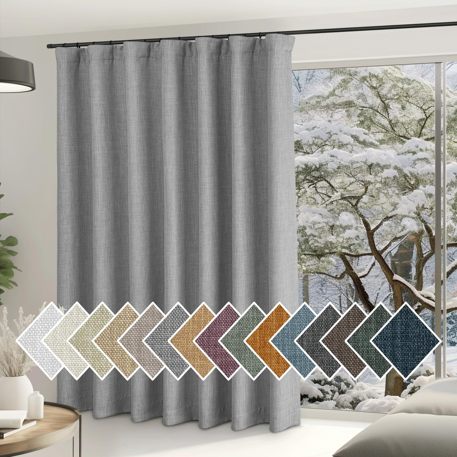 Extra Wide Light Grey Sliding Door Curtains, Hook Belt/Rod Pocket/Back Tab Fa…
