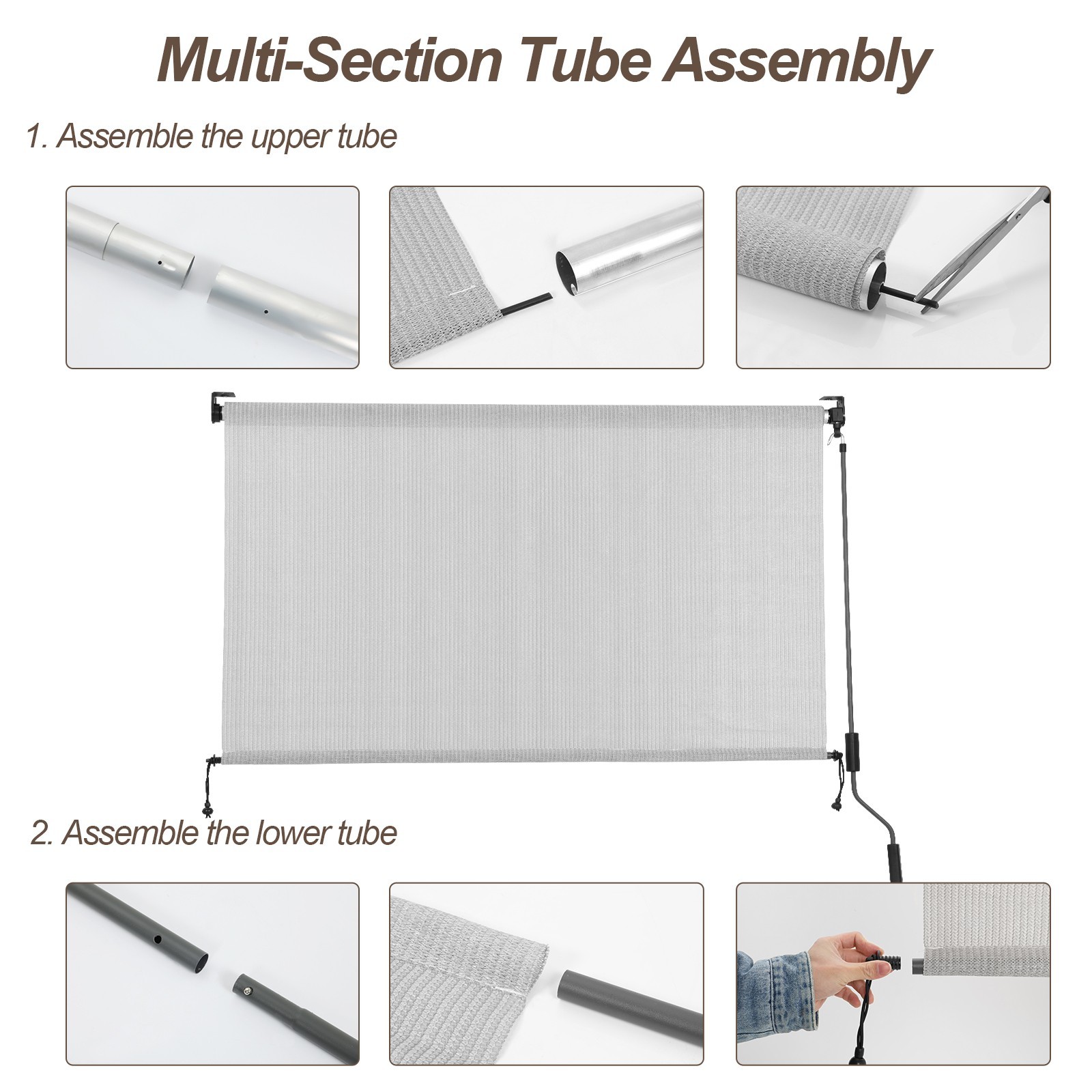 Patio Roller Shade HDPE Fabric Outdoor Cordless Roll Up Shade for Porch Gray