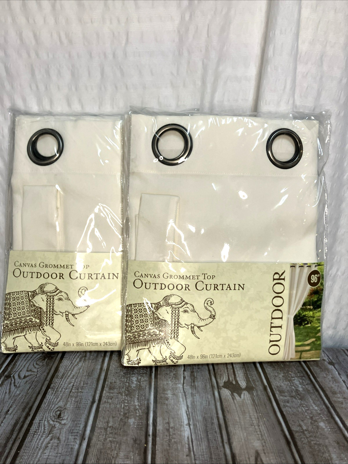 Spun Polyester Outdoor Curtains White Ivory Grommet Top Patio Set Of 2 New