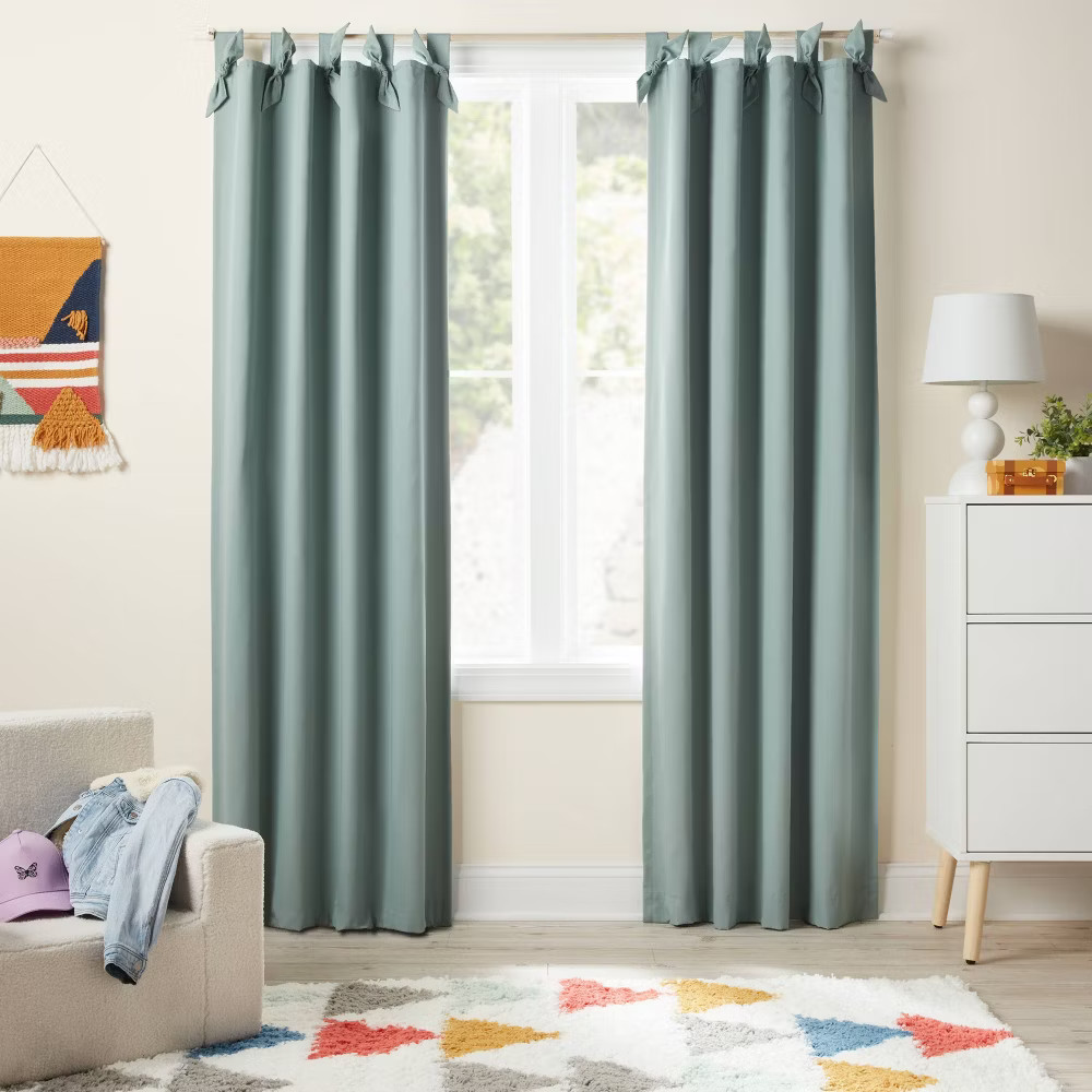 95″ Blackout Tie Top Embellished Kids’ Panel Green with Ties – Pillowfort