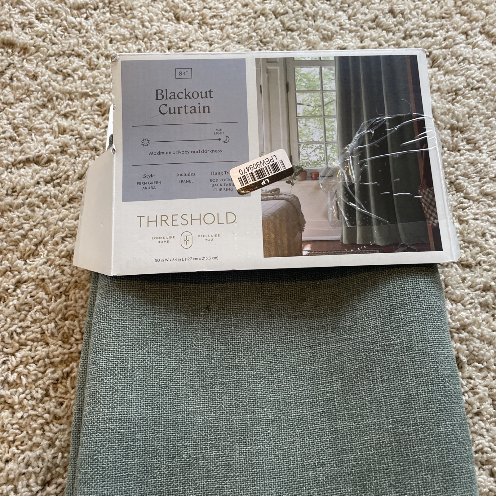 Threshold Blackout Aruba 3-in-1 Hanging Style 50″x84″ Curtain, Fern Green Aruba
