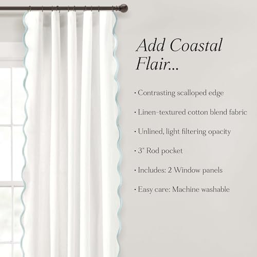 Coastal Chic Scalloped Edge Light 52″W x 84″L (Pack of 2) Blue & White