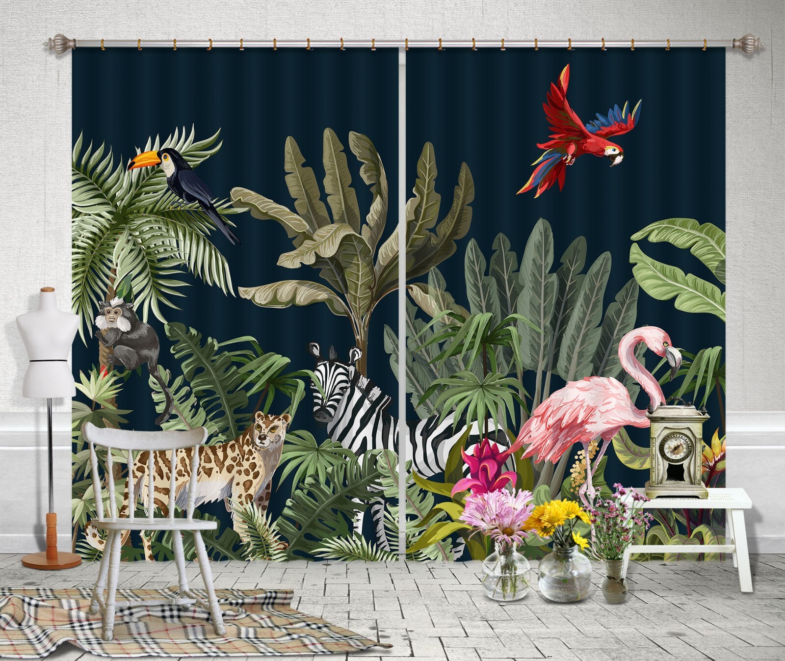 3D Vintage Leaves Flamingo A6211 Photo Curtain Window Blockout Fabric Amy 2024