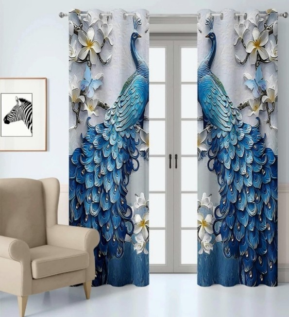 Blue Peacock Theme Grommet Top Curtains Blackout 42″W x 64″L Each Panel (2) NEW