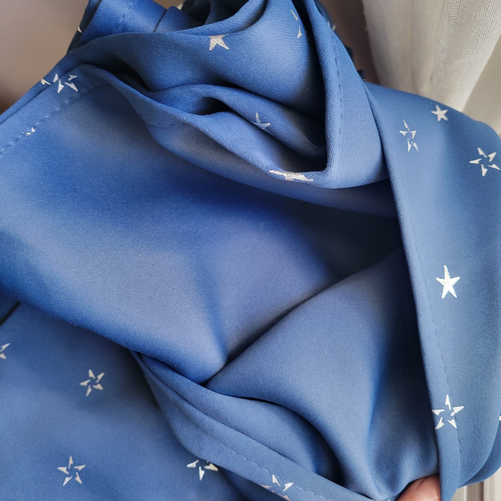 DECONOVO 100% Polyester Navy Blue 6 Panels Curtains silver Stars 42″W x 71.5″L