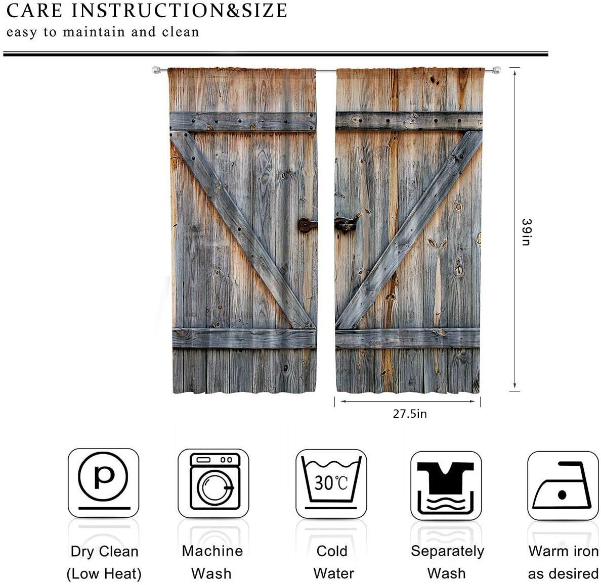 Riyidecor Wooden Barn Doors Kitchen Curtains Rustic – 2 Panels 27.5 x 39 (55″W)