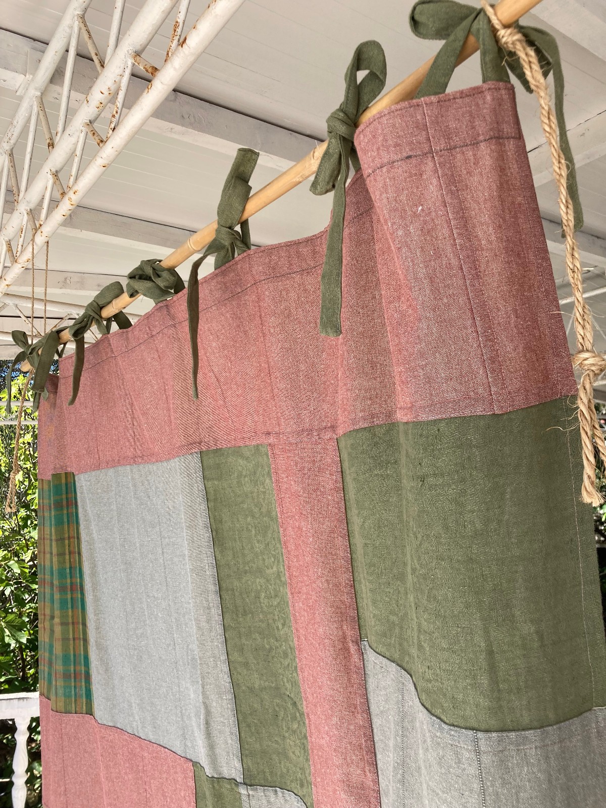 Boho Curtain Patchwork Panel 57″ x 84″ Tie-Top 100% cotton handmade
