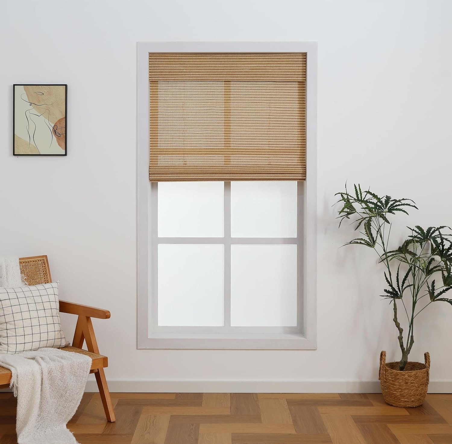 Cordless Bamboo Roman Shades – Natural Light Filtering with Privacy for Window