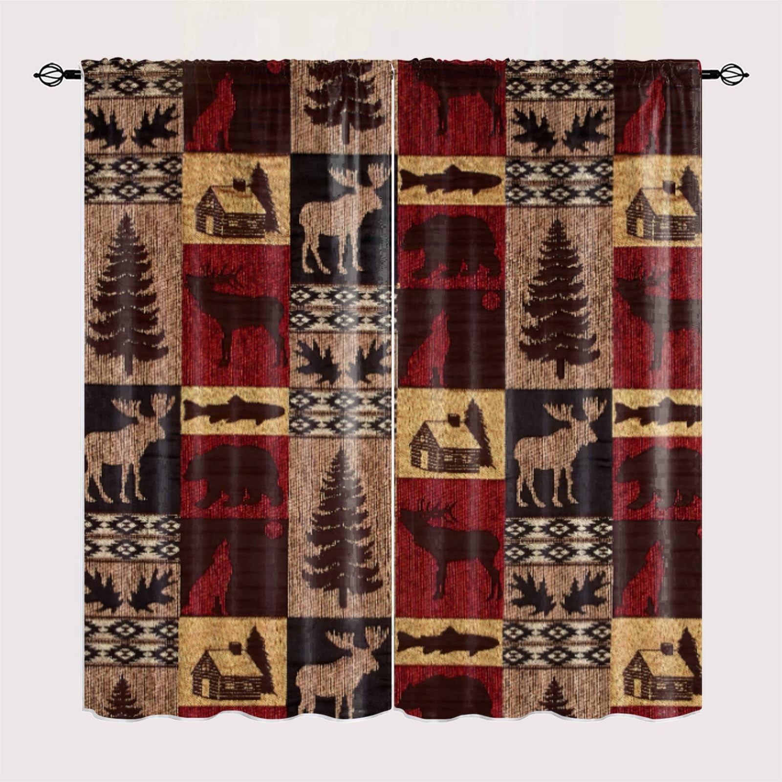 Rustic Cabin Curtains for Bedroom,Vintage Farmhouse Theme Curtains Moose Bear…