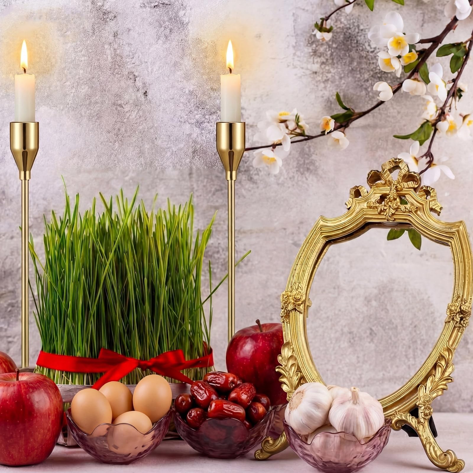 10 Pcs Nowruz New Year Haft Seen Set Antique Gold Resin Frame Decorative Mirr…