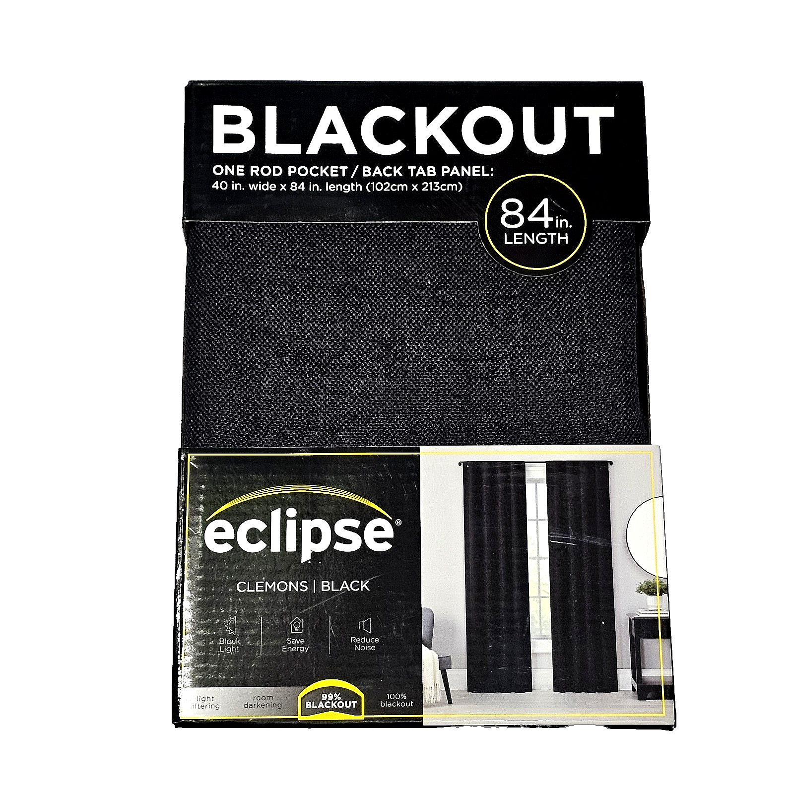 Eclipse 99% Blackout Clemons | Black One Rod Pocket / Black Tab Panel 84in