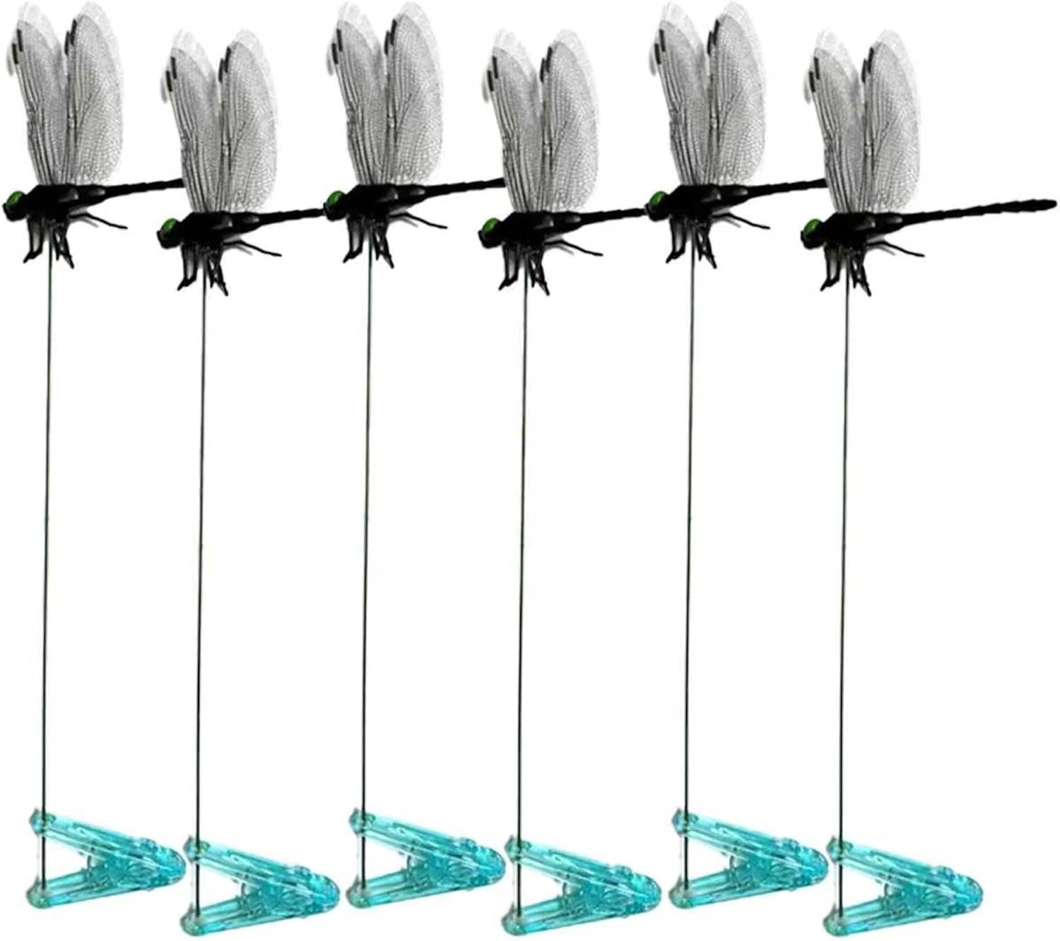 6 PCS Black Dragonfly Clips for Garden Decor, Realistic 3D Black Dragonfly Stake