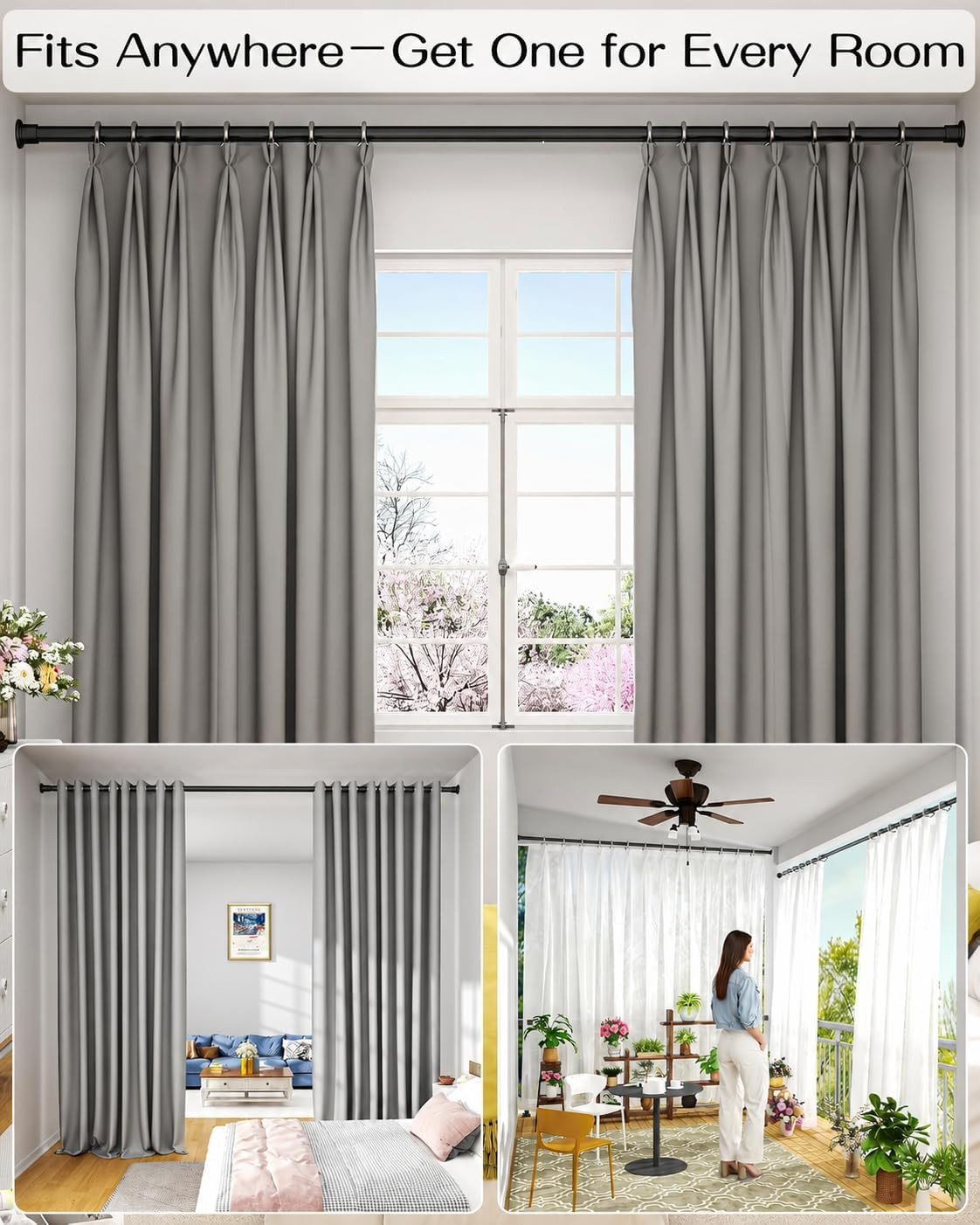 Tension Curtain Rod by , 42-123 Inches, Heavy Duty Tension Rods for Windows, Adj