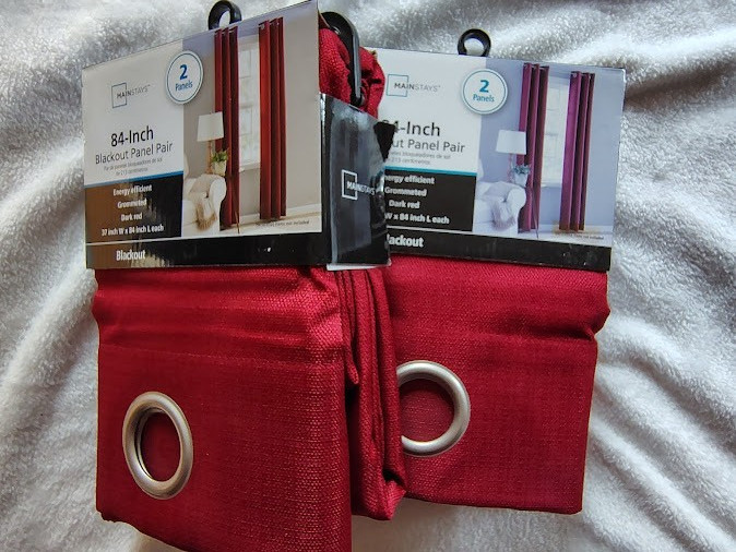 New-2 Pair, Blackout Panel Curtain (4) Panels, 37″w x 84″L, Mainstays, Dark Red