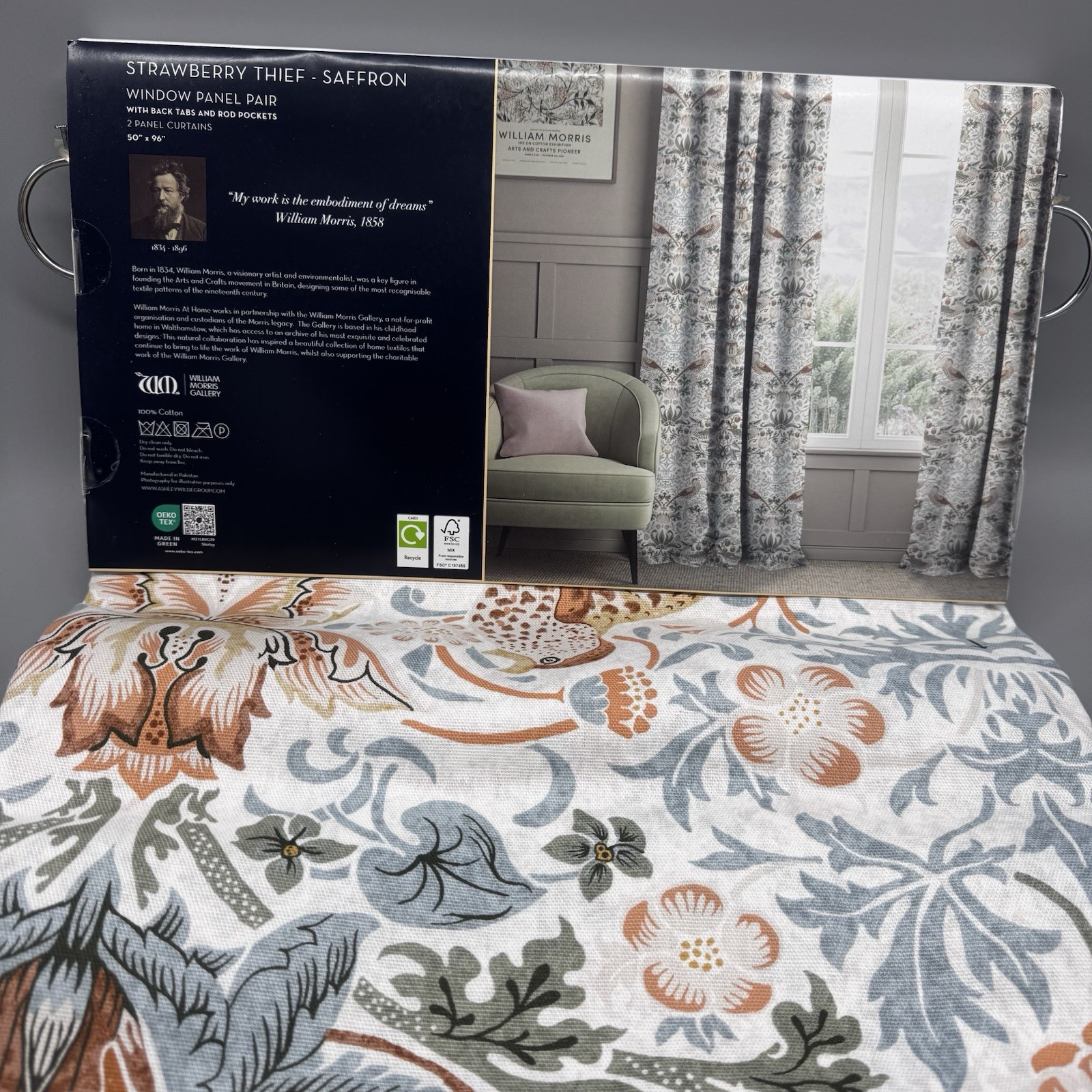 William Morris Strawberry Thief Saffron 2 Panel Curtains 38″x96″ Cotton Drapes