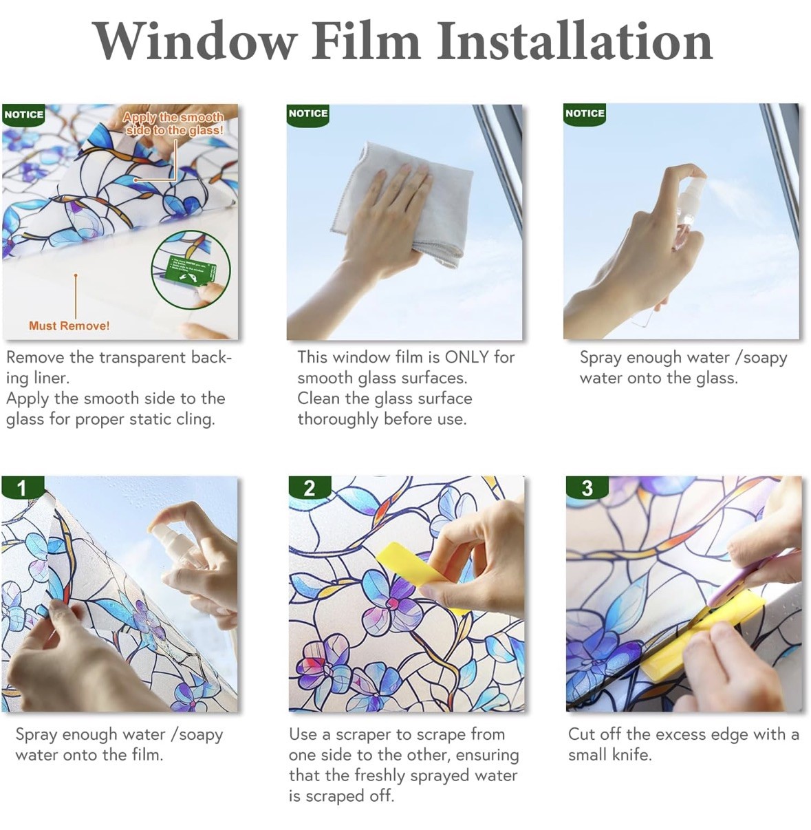 Window Privacy Film Stained Glass Decorative Static Clings UV blocking easy diy