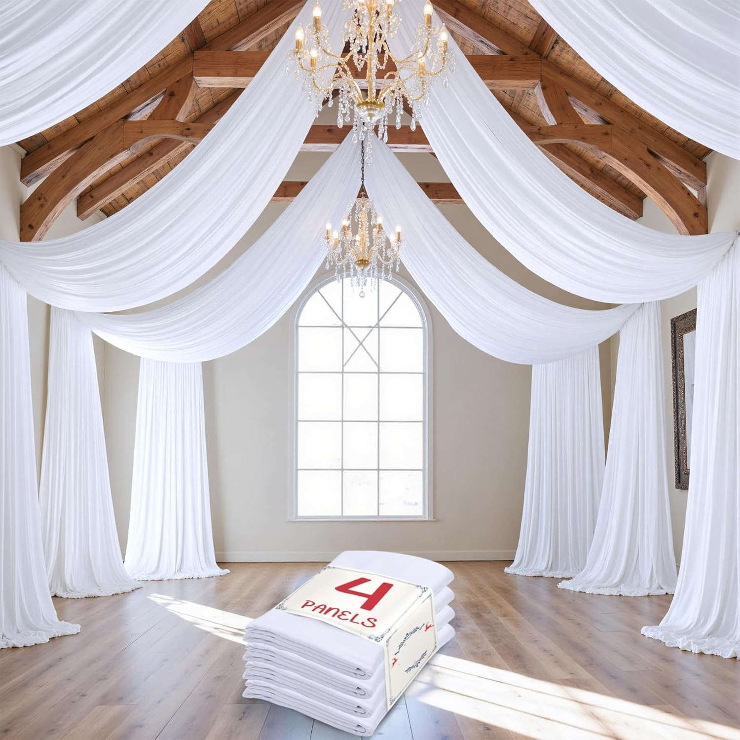 20×20 Ft White Ceiling Drapes – Wrinkle-Free Polyester for Events & Parties