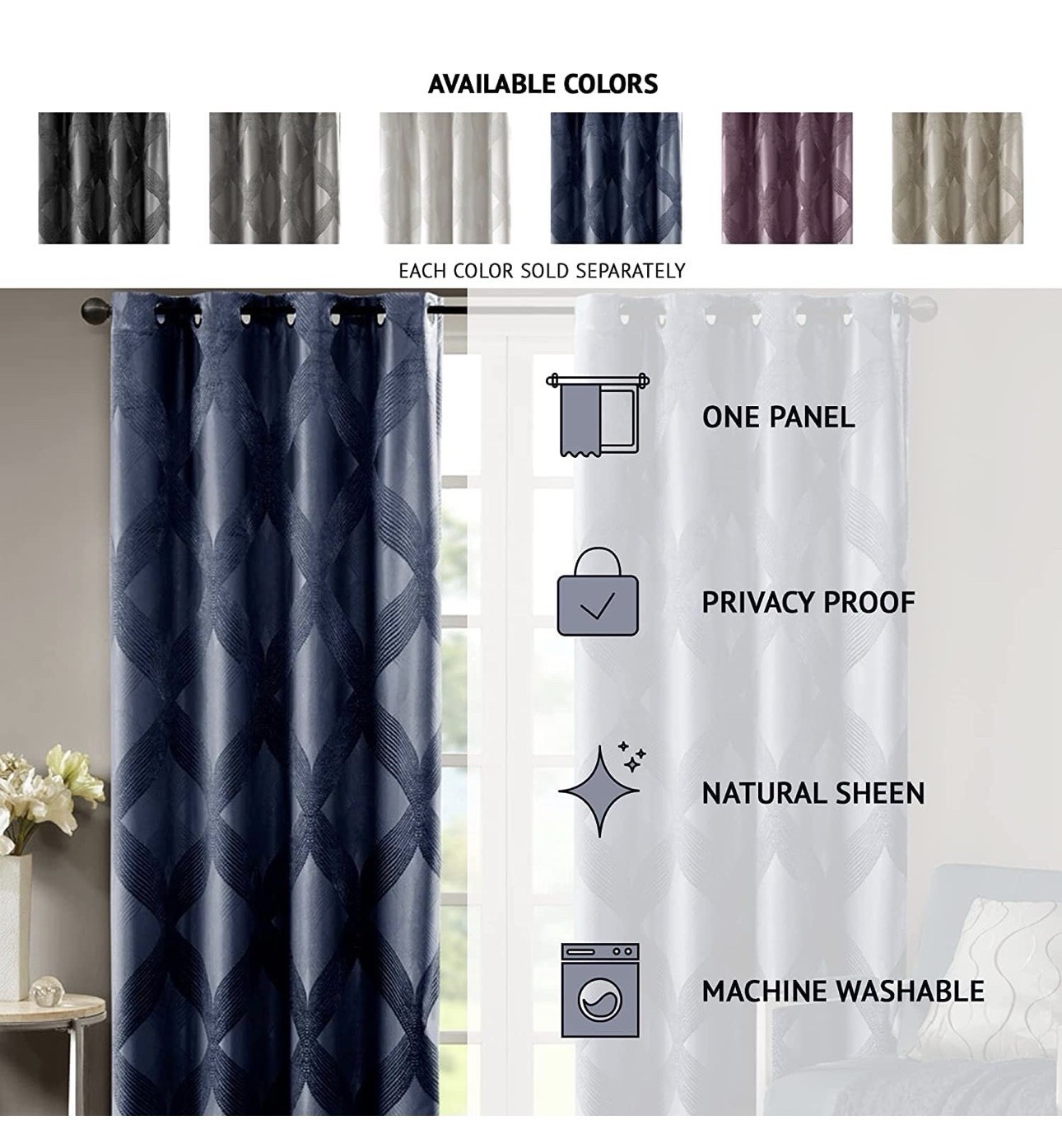 SunSmart Bentley Charcoal total blackout grommet curtain panel 50 x 84in window