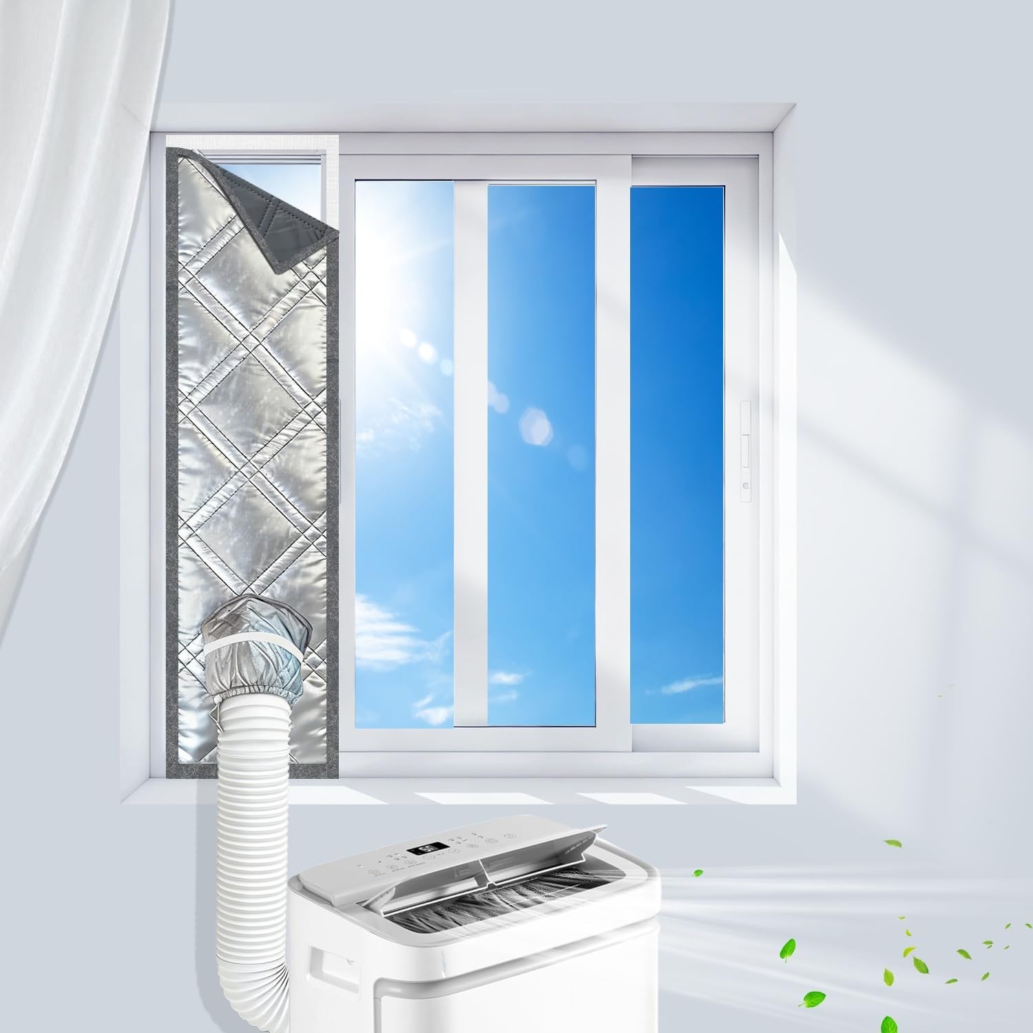 3-Layer Insulated AC Window Seal Kit for Sliding Windows, Adjustable 62″, Reflec