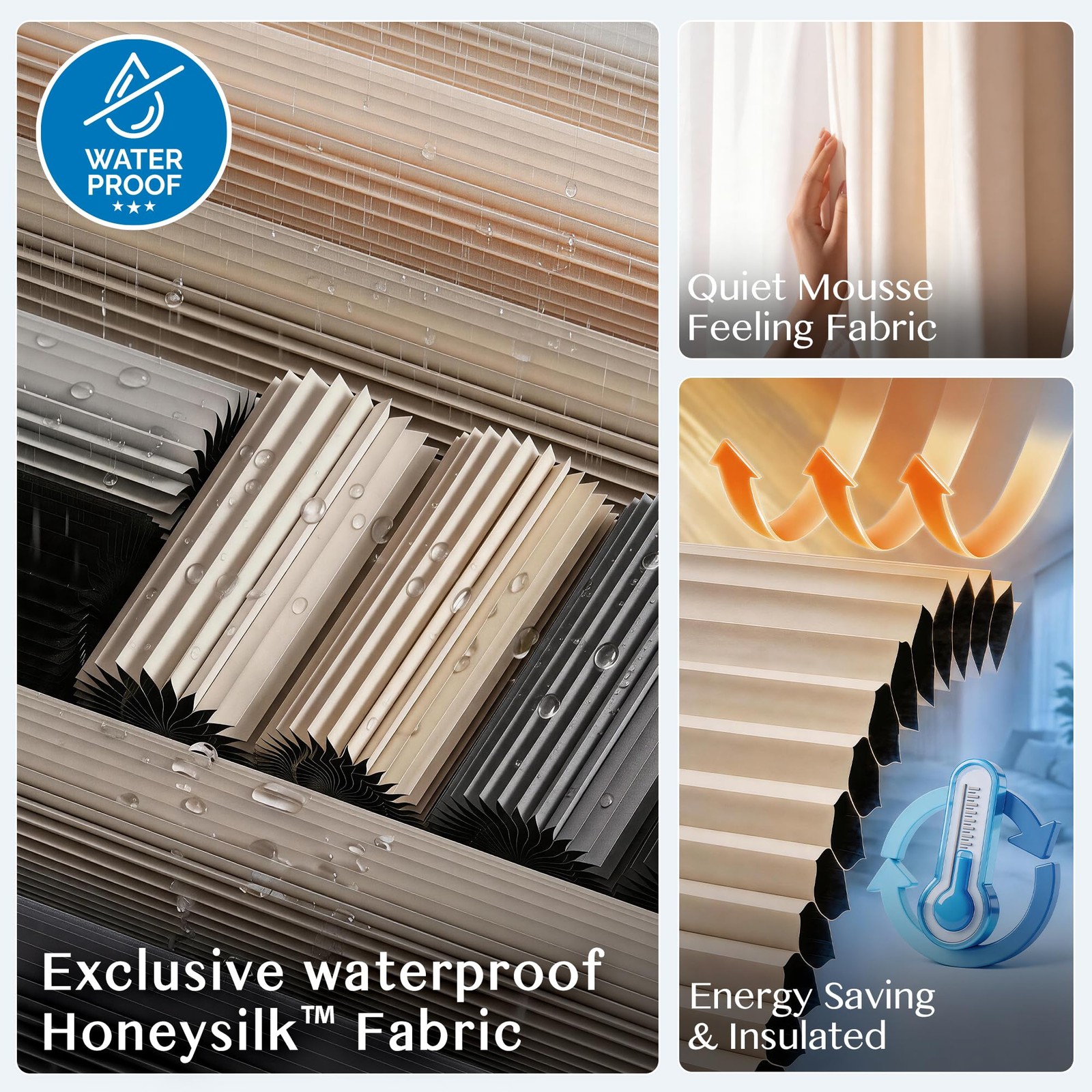 No Drill Waterproof 99% Blackout Cellular Shades Top Down Bottom Up(TDBU) Eas…
