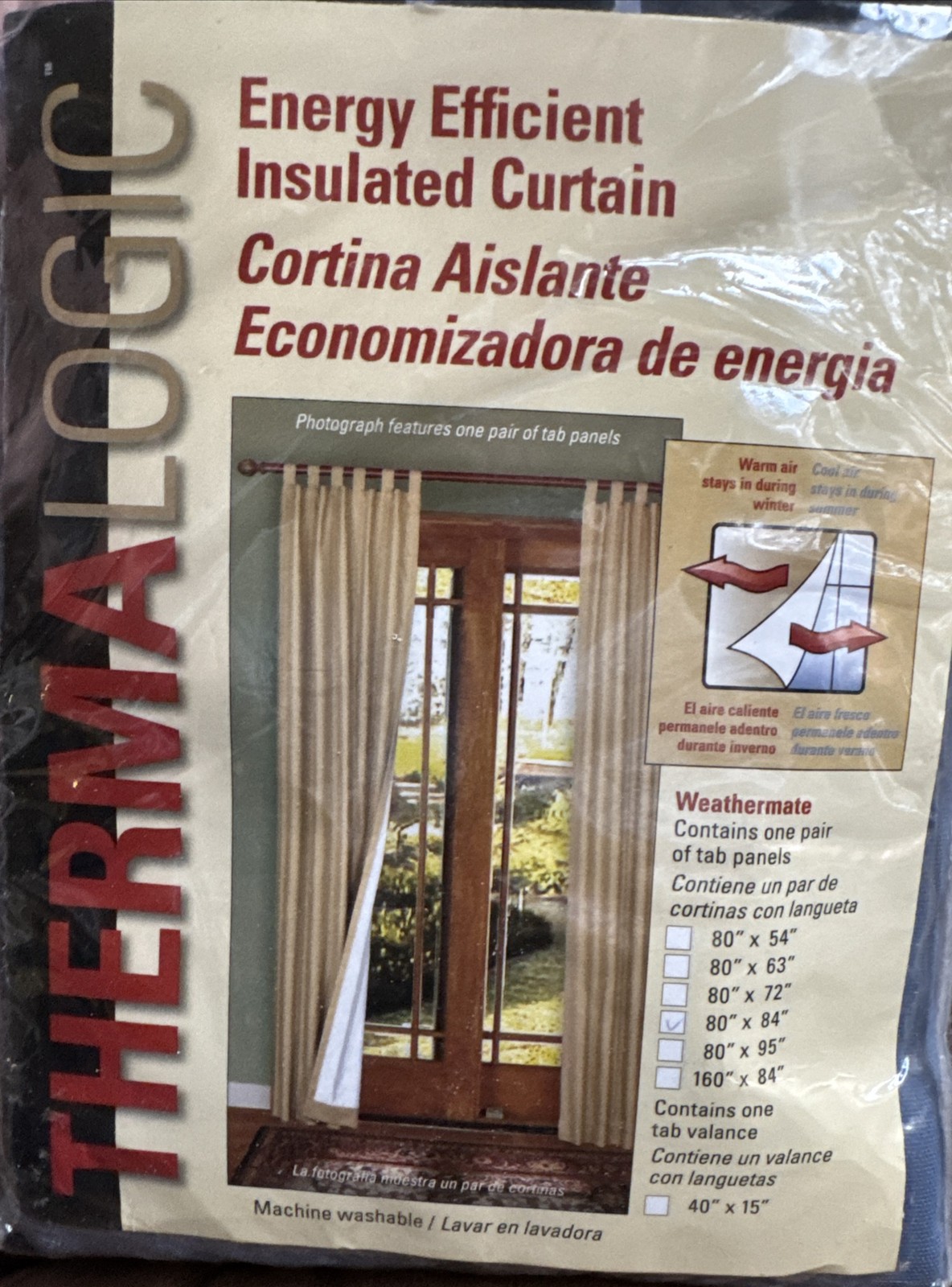 ThermaLogic~Weathermate Insulated Cotton Tab Top Curtain~80” X 84” BLUE 70292