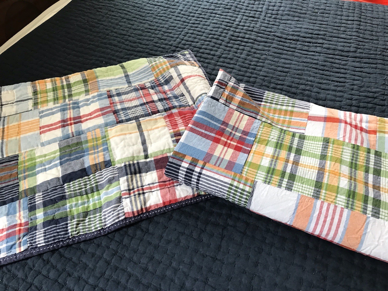 Pottery Barn Kids Madras Plaid Patchwork Blackout Curtain Panel 42×83 + 1 Sham