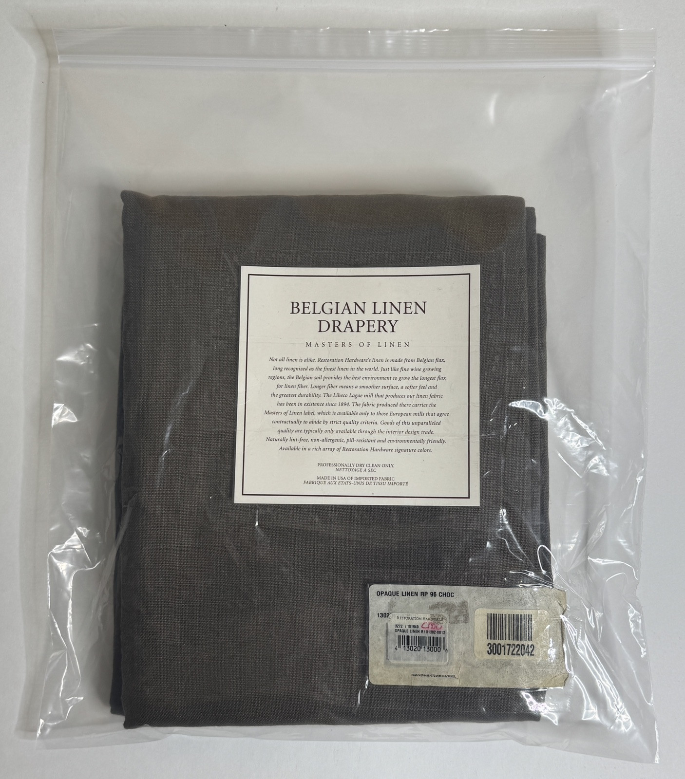 Restoration Hardware Opaque Belgian Linen Drapery RP 50″W x 96″L Chocolate $255