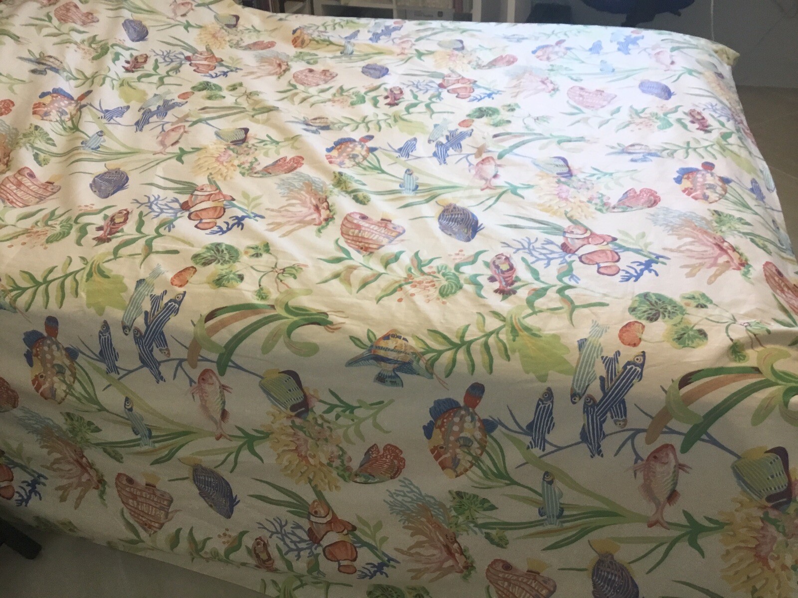 Curtain, Shower, Bedspread, Throw, Lined, 105 In Wide 80 In Long Sea Life Beige