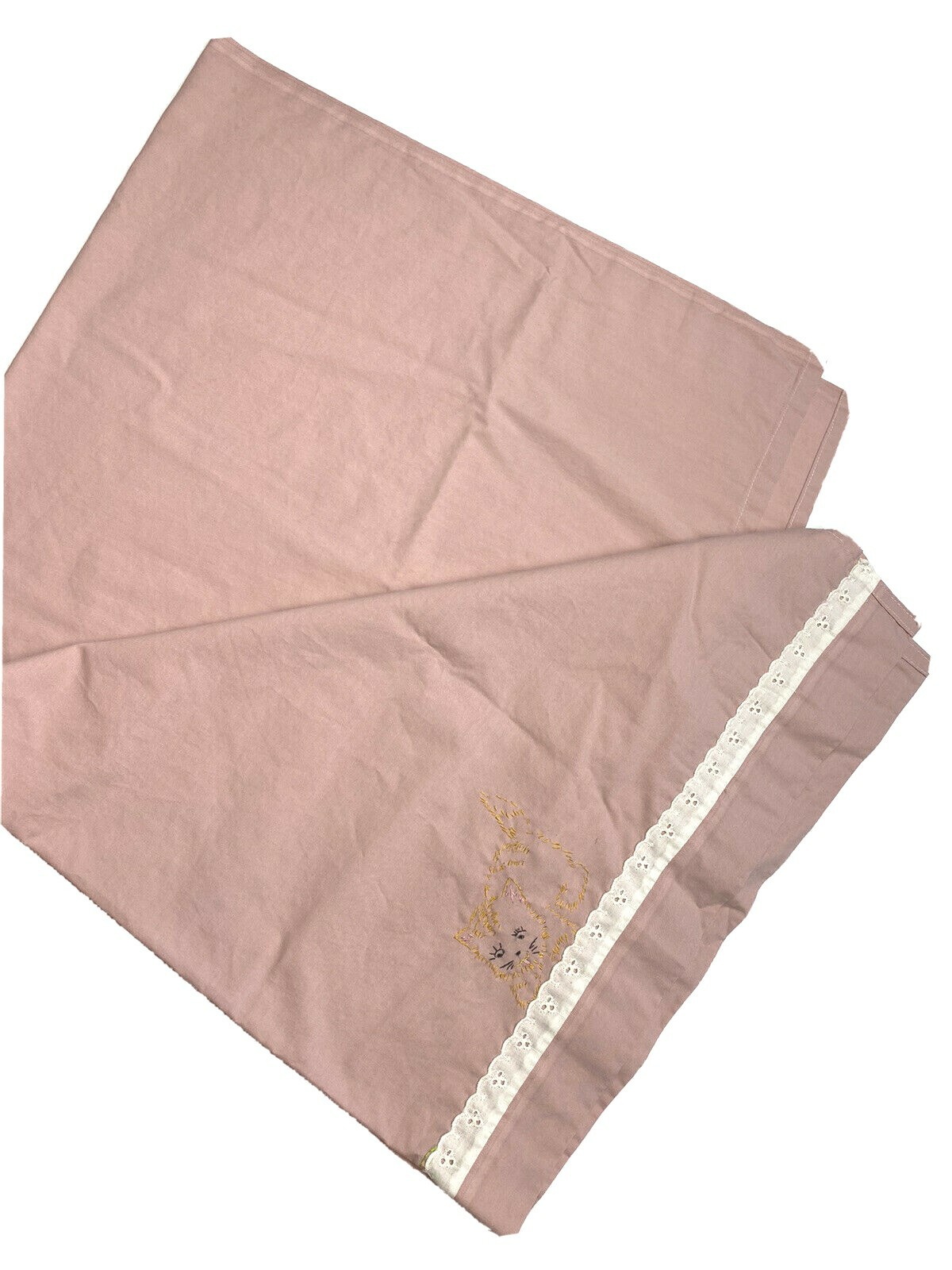 Vintage Hand Made Custom Kitten Curtain Embroidered Drape Canvas Mauve Cats HTF