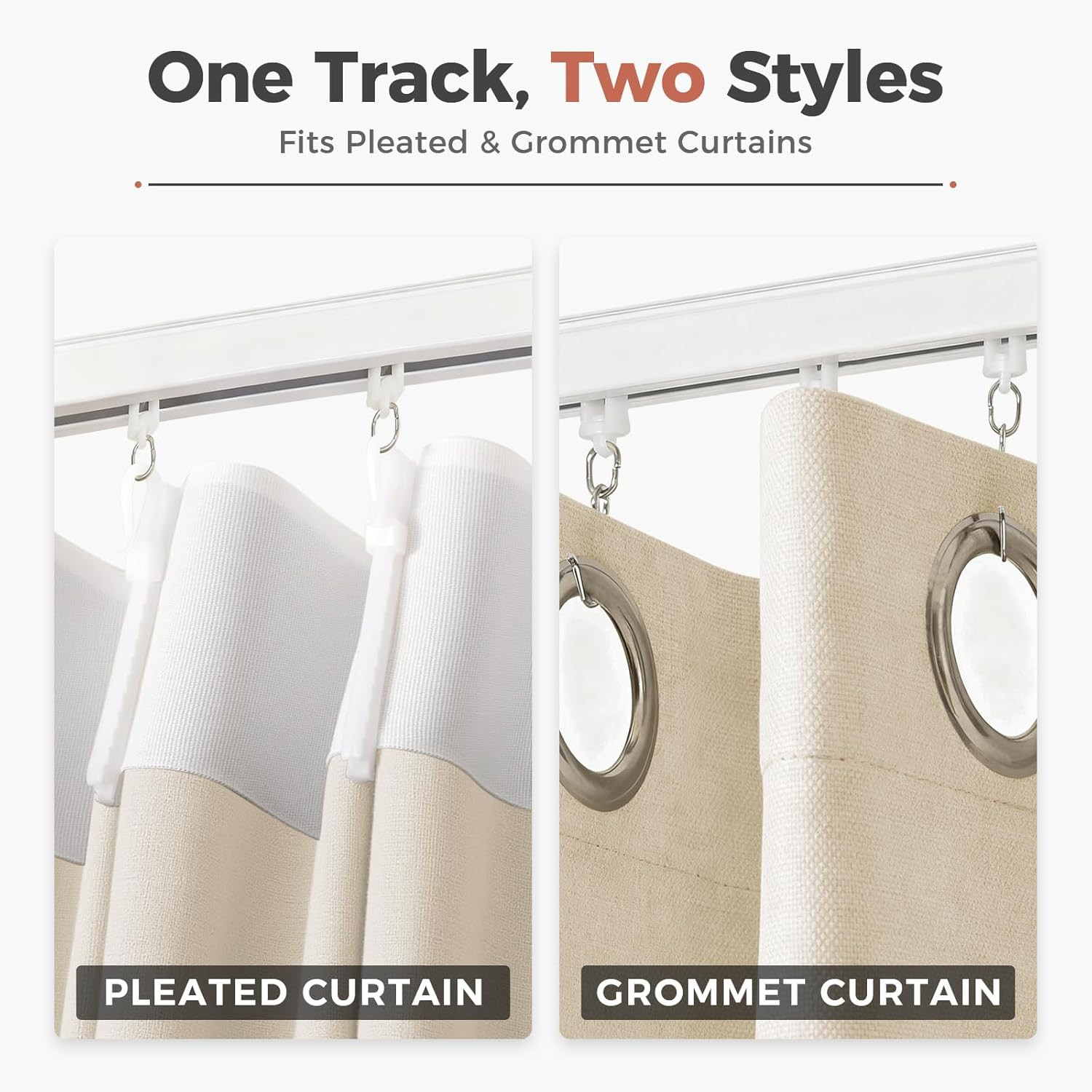 Ceiling or Wall Mount Curtain Track Kit with Hooks, 3Ft – 6Ft Adjustable Length