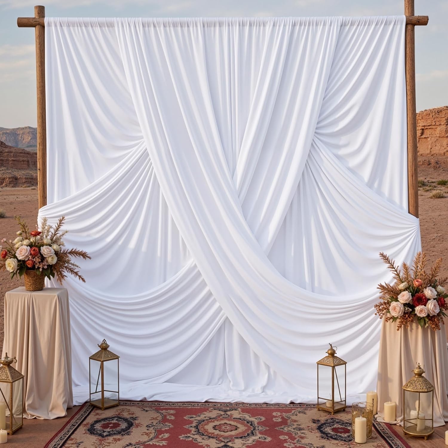 40x10ft White Backdrop Curtains for Parties, 8 Panels 5x10ft Wrinkle-Polyester