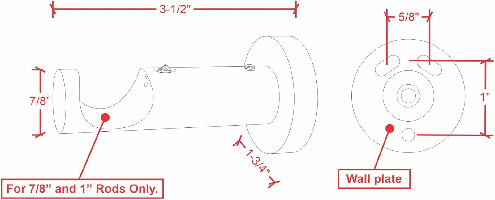 Ceiling or Wall Mount Curtain Rod Brackets Holders for Curtain Rods of 7/8 and 1