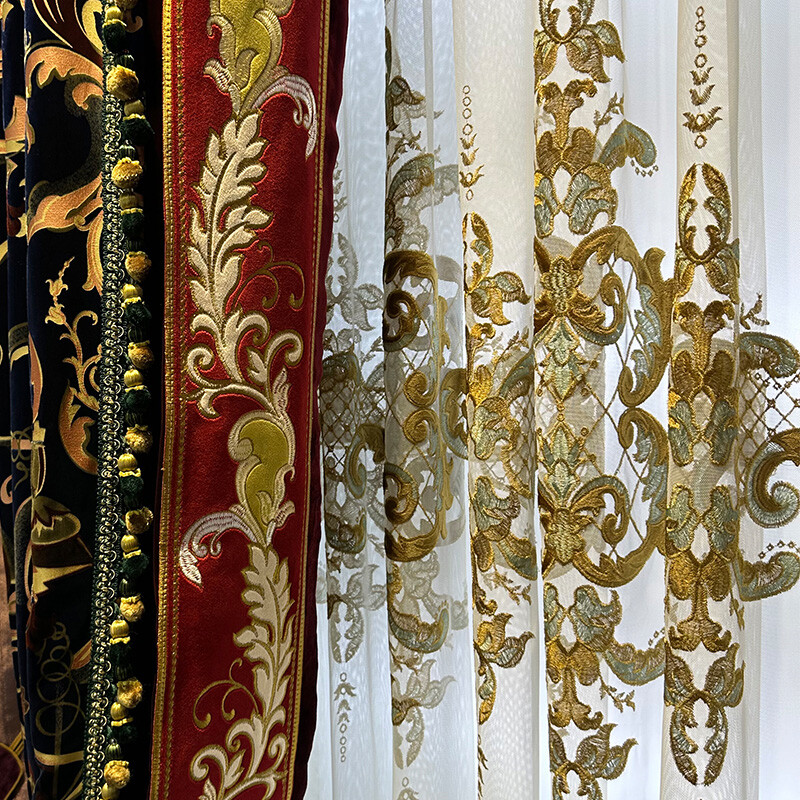 European luxury embroidery blue cloth curtain Velvet thick valance tulle M1567